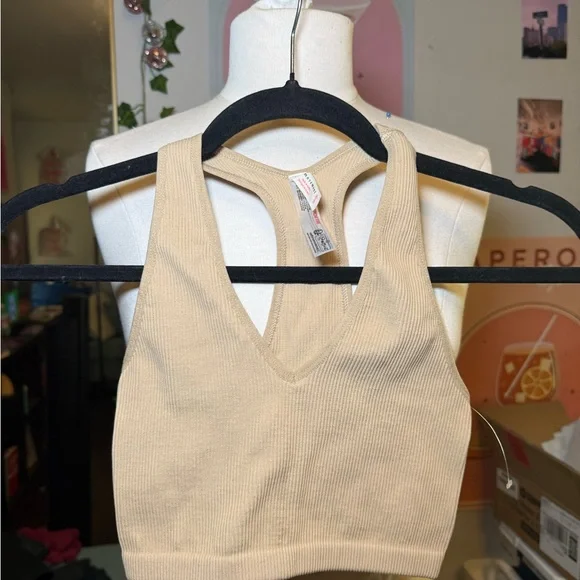 Tan Ribbed Racerback Crop Top - Picture 1 of 3
